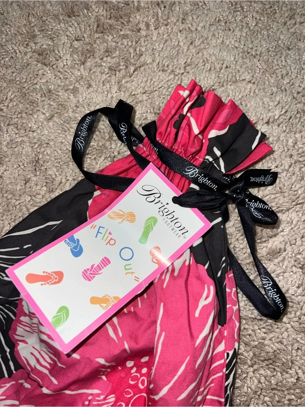 Brighton Flip Flop Bag Pink Black and White Floral NEW